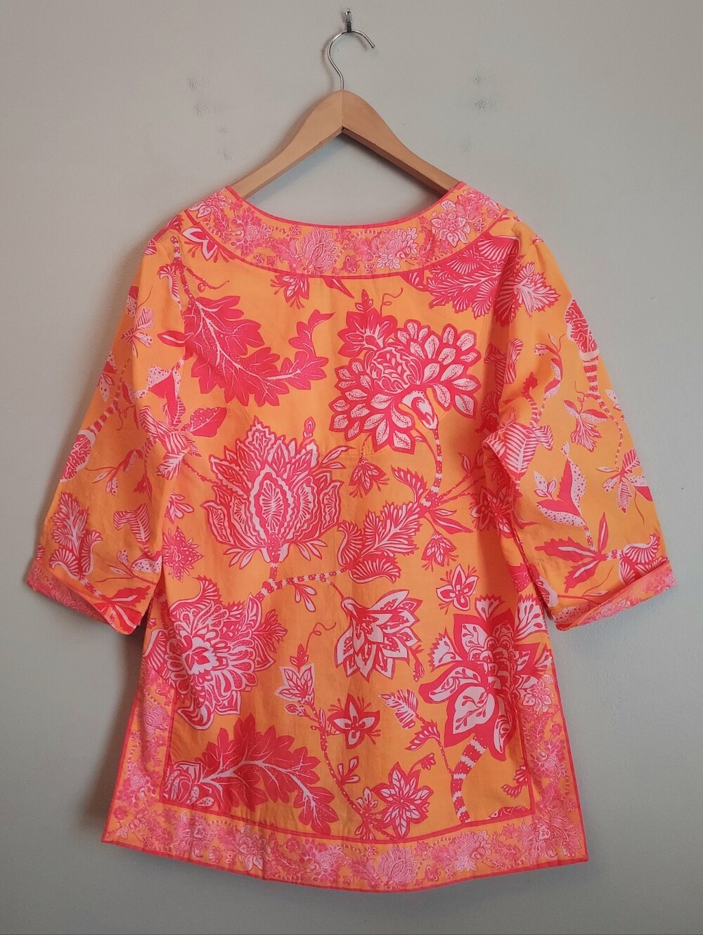 Gretchen Scott Tunic Blouse Top Size Small Orange Pink Resort Preppy - Picture 9 of 11